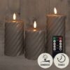 Set 3 kaarsen wax swirl taupe, 3d vlam