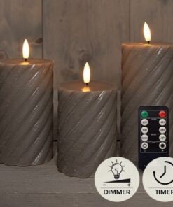 Set 3 kaarsen wax swirl taupe, 3d vlam