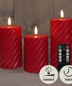 Set 3 kaarsen wax swirl rood, 3d vlam