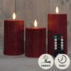 Set 3 kaarsen wax ribbel bordeaux, 3d vlam