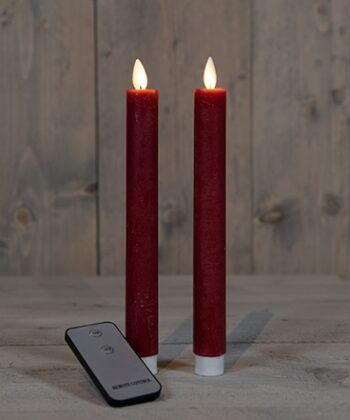 Diner kaars wax rustiek bordeaux, bewegende vlam LED