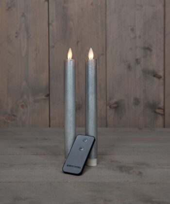 Diner kaars wax rustiek zilver, bewegende vlam LED