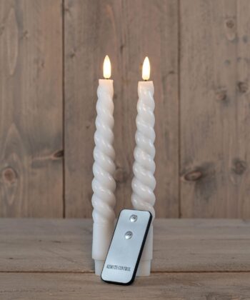Diner kaars wax rustiek wit swirl, bewegende vlam LED