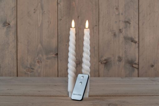 Diner kaars wax rustiek wit swirl, bewegende vlam LED