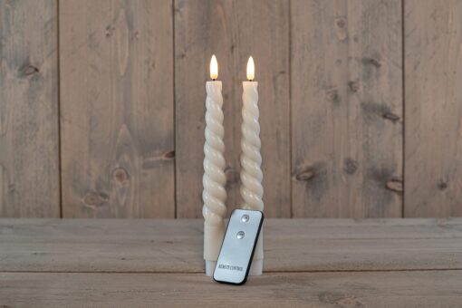 Diner kaars wax rustiek ivoor swirl, bewegende vlam LED