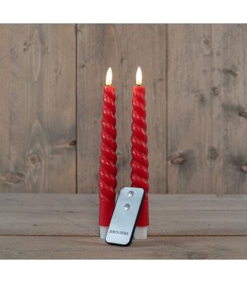 Diner kaars wax rustiek rood swirl, bewegende vlam LED