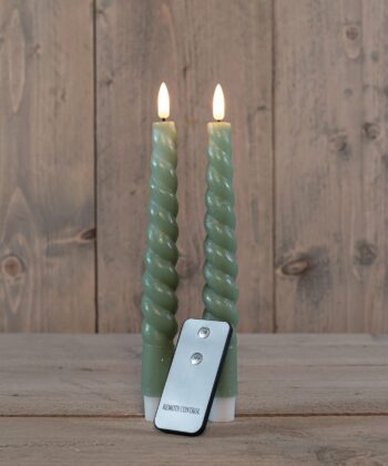 Diner kaars wax rustiek jade groen swirl, bewegende vlam LED