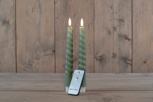 Diner kaars wax rustiek jade groen swirl, bewegende vlam LED