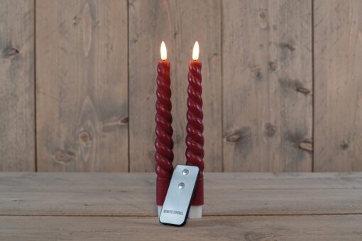 Diner kaars wax rustiek bordeaux swirl, bewegende vlam LED