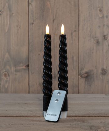 Diner kaars wax rustiek zwart swirl, bewegende vlam LED