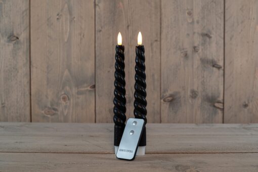 Diner kaars wax rustiek zwart swirl, bewegende vlam LED
