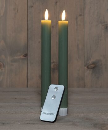 Diner kaars wax rustiek jade groen ribbel, bewegende vlam LED