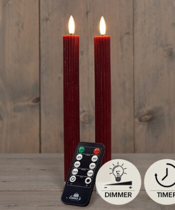 Diner kaars wax rustiek bordeaux ribbel, bewegende vlam LED