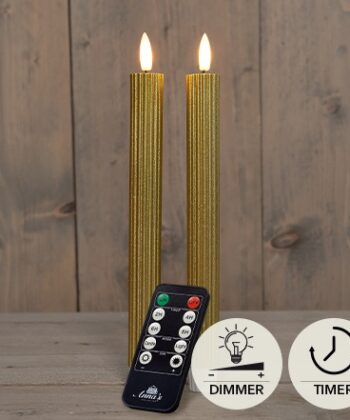 Diner kaars wax rustiek goud ribbel, bewegende vlam LED