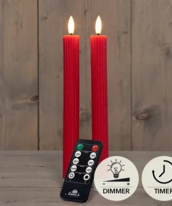 Diner kaars wax rustiek rood ribbel, bewegende vlam LED