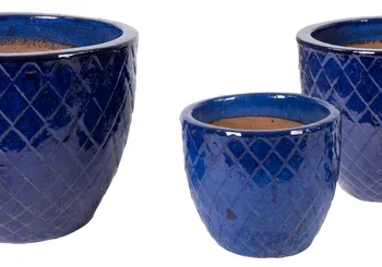 Glazed Cross Egg Pot Blue
