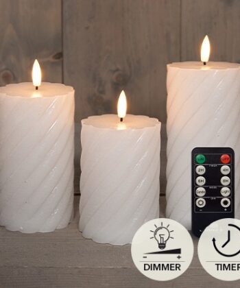 Set 3 kaarsen wax swirl wit, 3d vlam