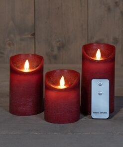Kaars wax rustiek bordeaux rood, bewegende vlam