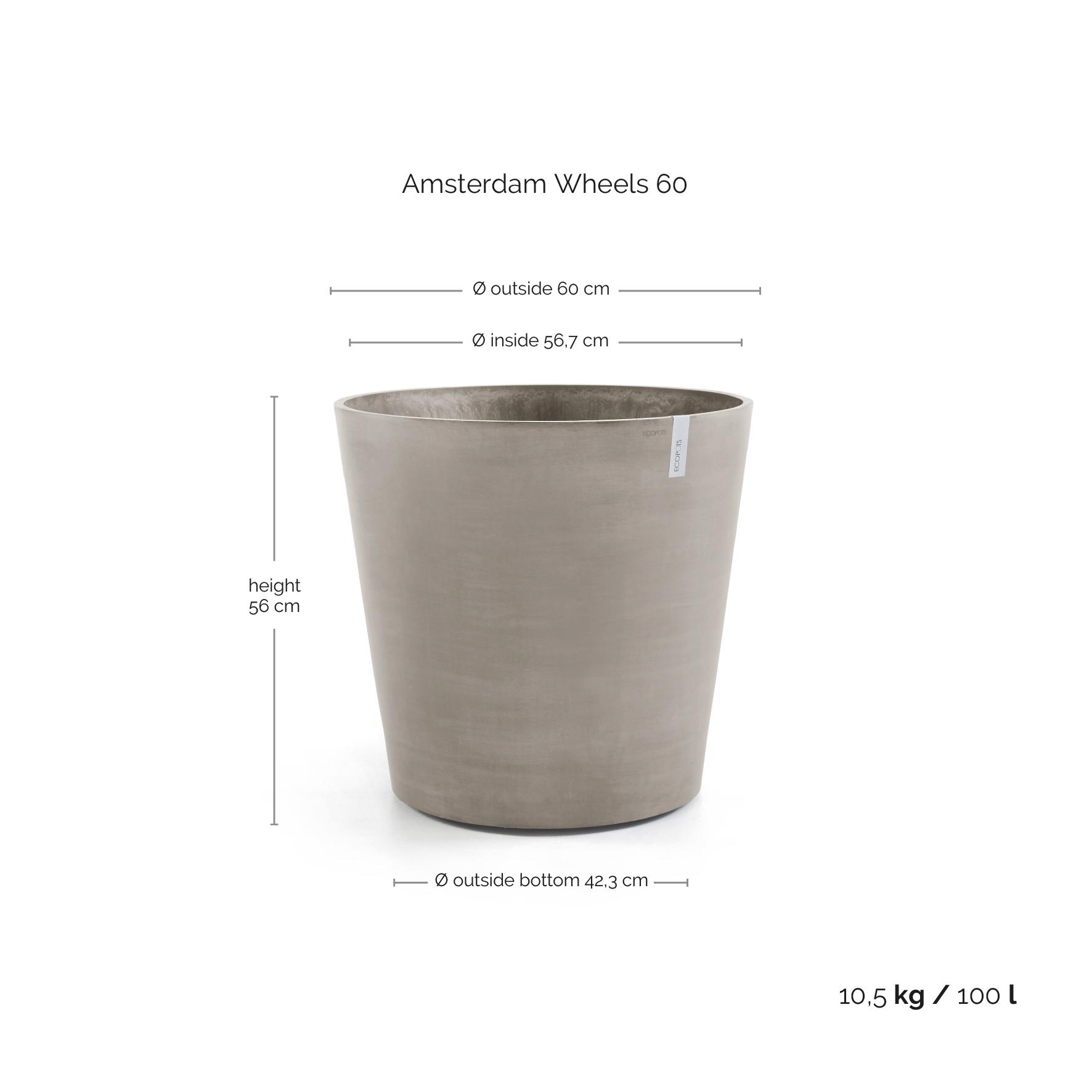 Ecopots Amsterdam Wheels Taupe - Afbeelding 2